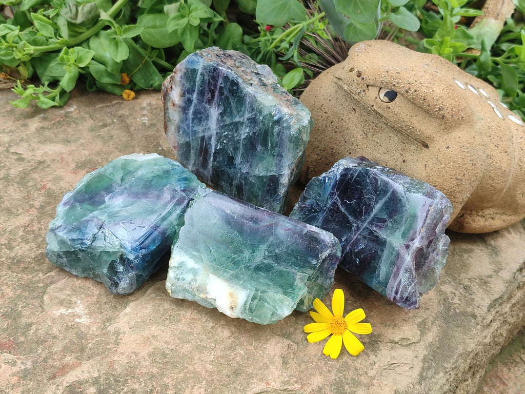 Polished On One Side Watermelon Fluorite x 4 From Uis, Namibia - Toprock Gemstones and Minerals 