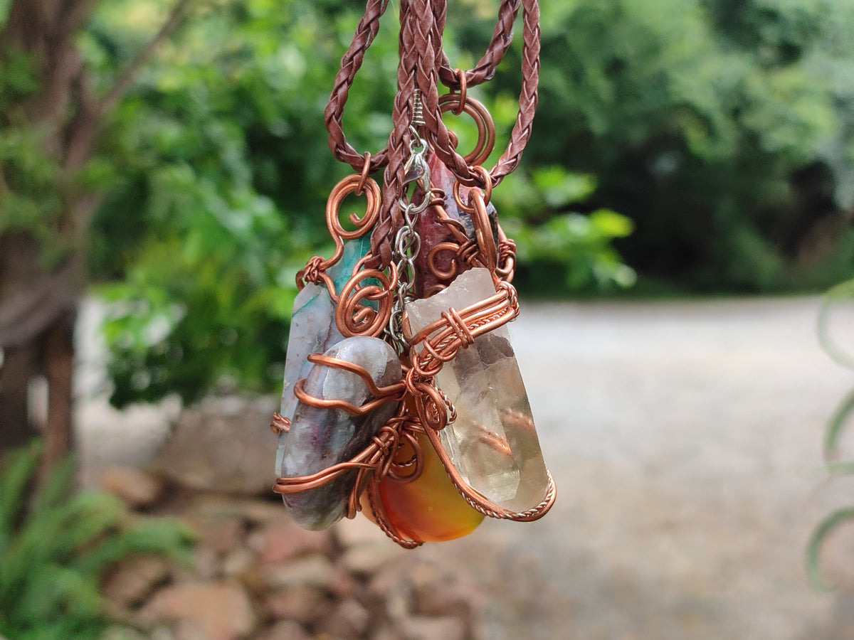 Hand Made Assortment Of Copper Wire Wrapped Stone Pendants x 6 From Southern Africa - Toprock Gemstones and Minerals 