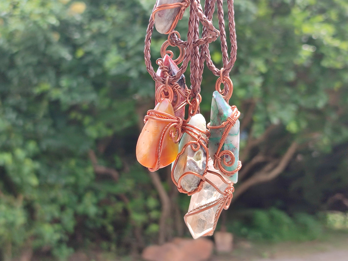 Hand Made Assortment Of Copper Wire Wrapped Stone Pendants x 6 From Southern Africa - Toprock Gemstones and Minerals 
