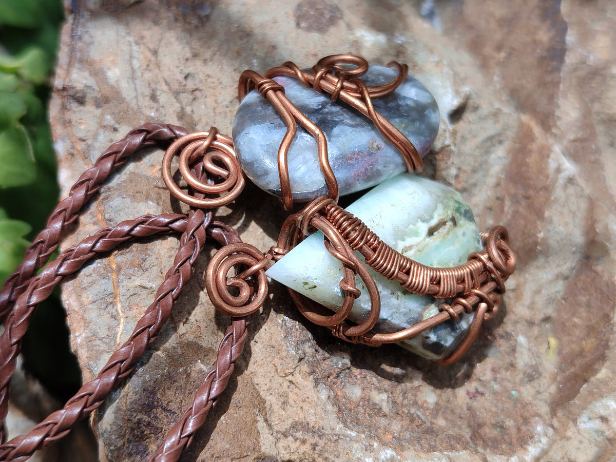 Hand Made Assortment Of Copper Wire Wrapped Stone Pendants x 6 From Southern Africa - Toprock Gemstones and Minerals 