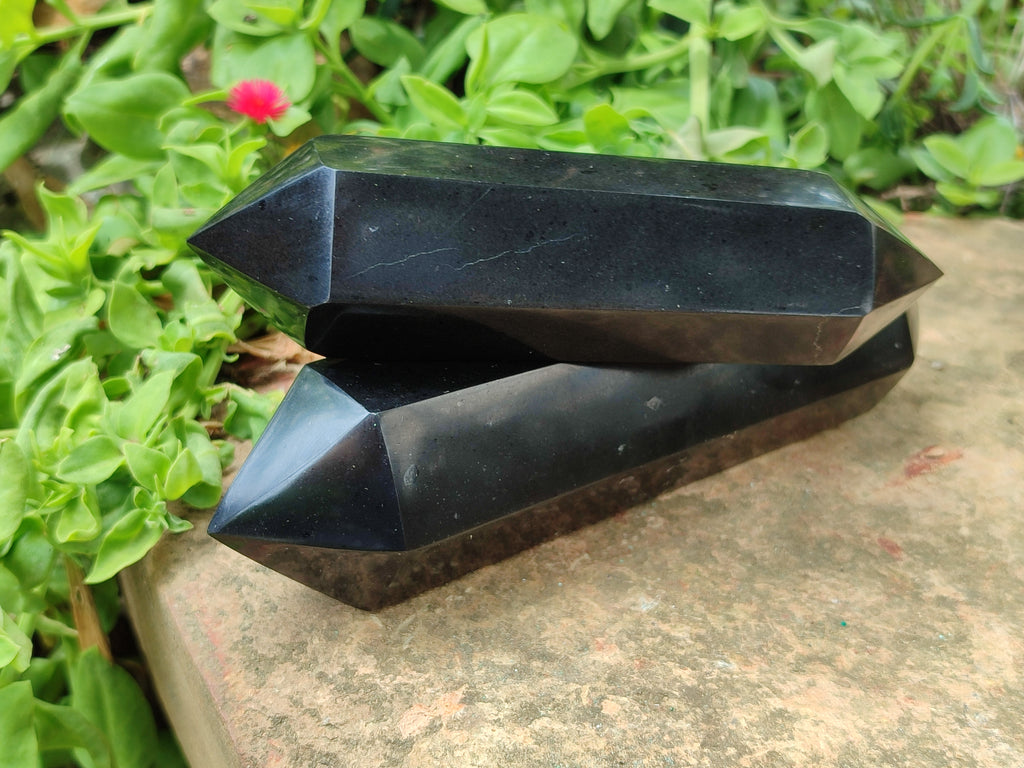 Polished Double Terminated Black Basalt Points x 4 From Madagascar - Toprock Gemstones and Minerals 