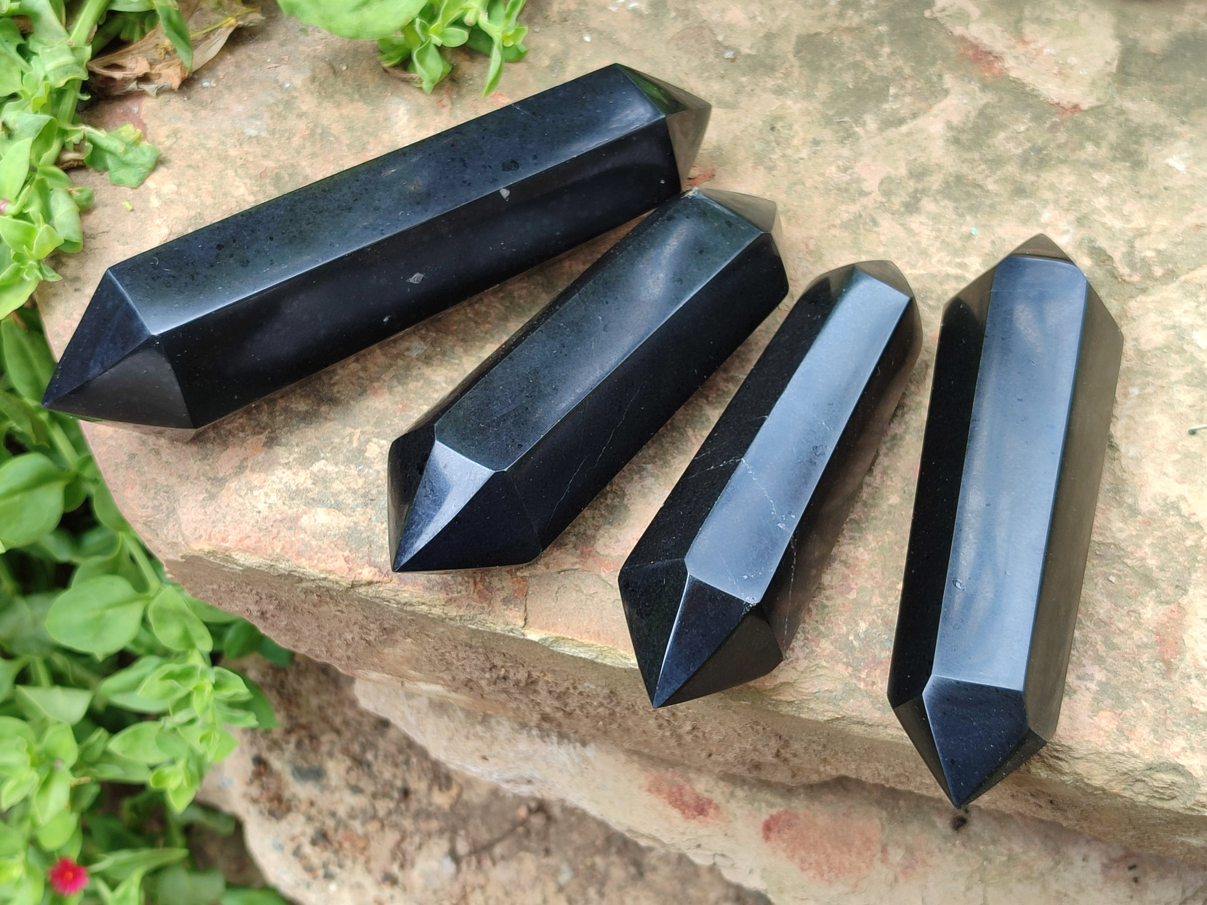 Polished Double Terminated Black Basalt Points x 4 From Madagascar - Toprock Gemstones and Minerals 