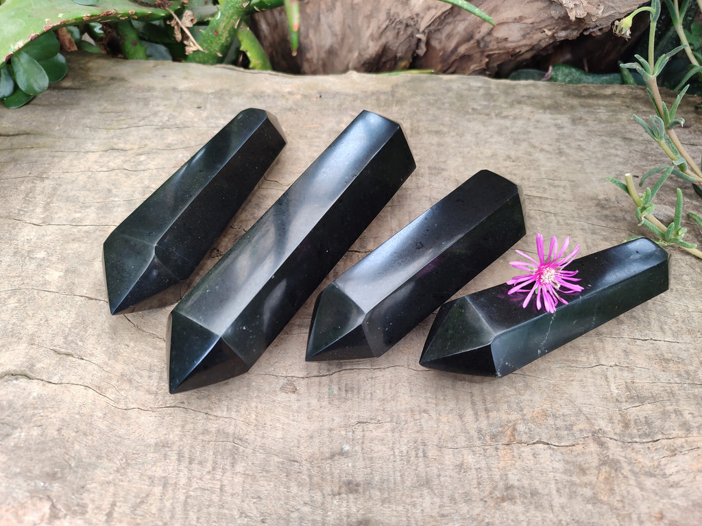 Polished Double Terminated Black Basalt Points x 4 From Madagascar - Toprock Gemstones and Minerals 