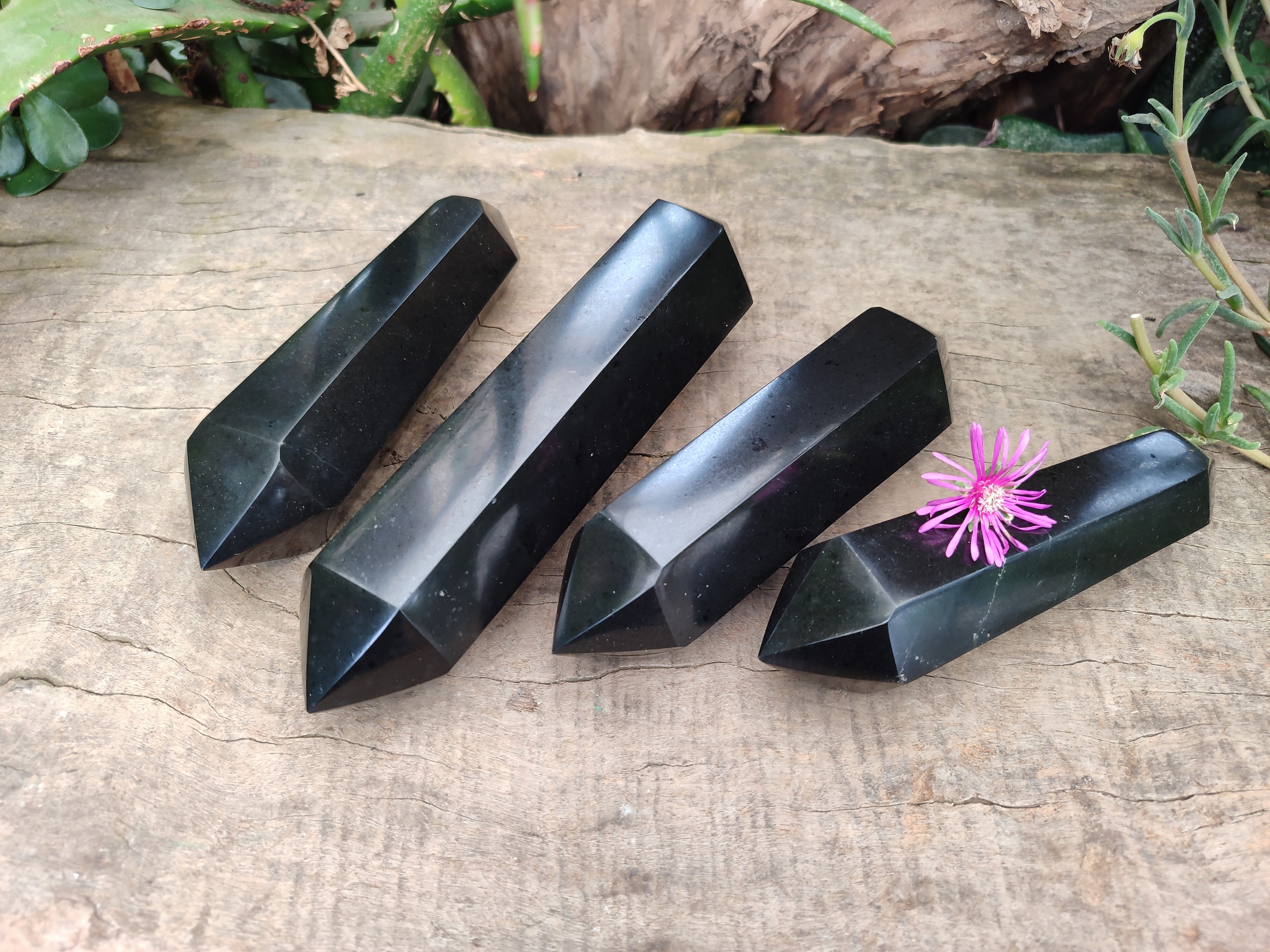 Polished Double Terminated Black Basalt Points x 4 From Madagascar - Toprock Gemstones and Minerals 