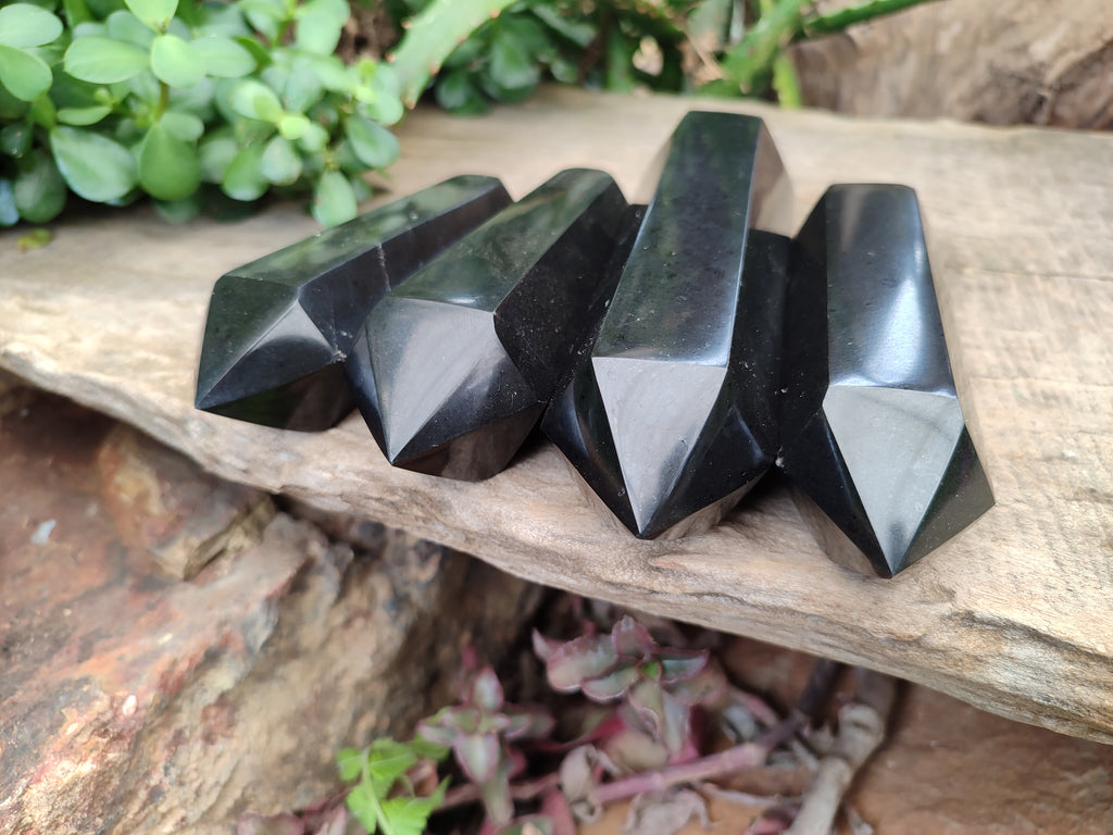 Polished Double Terminated Black Basalt Points x 4 From Madagascar - Toprock Gemstones and Minerals 