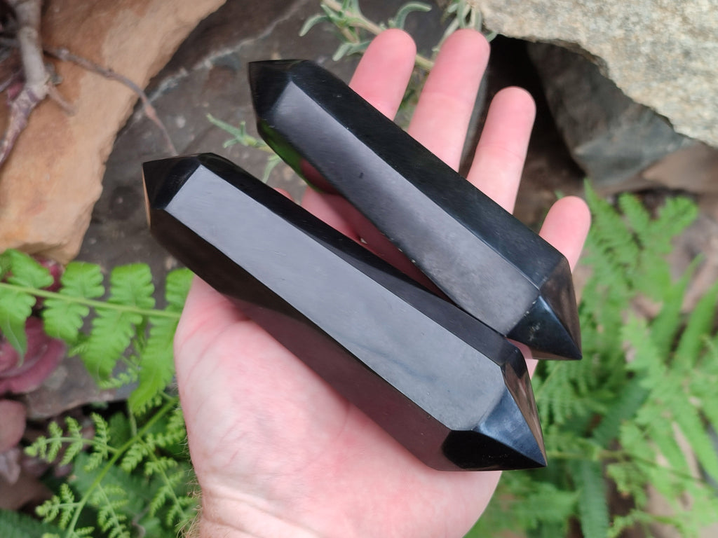 Polished Double Terminated Black Basalt Points x 4 From Madagascar - Toprock Gemstones and Minerals 