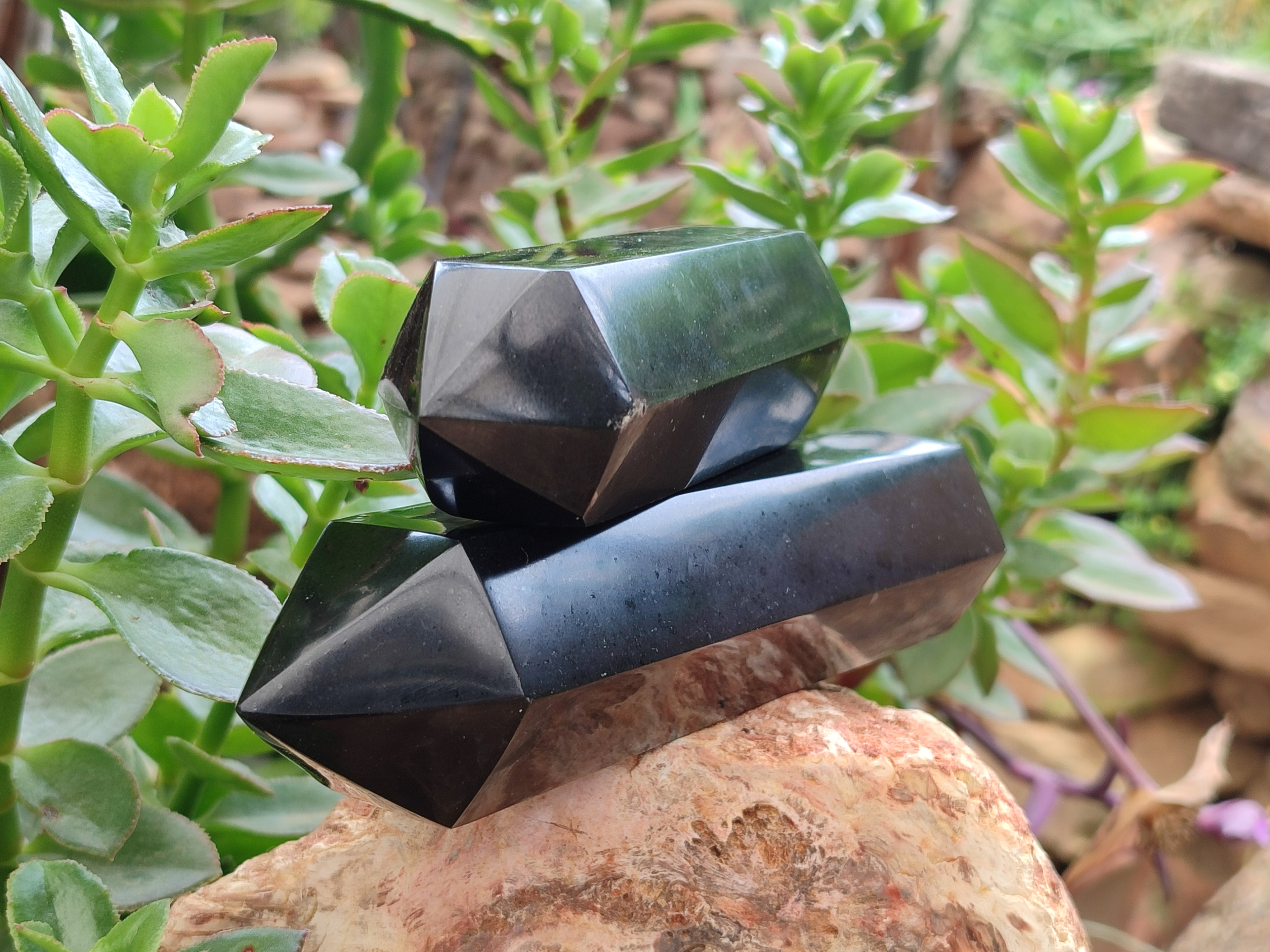 Polished Double Terminated Black Basalt Points x 4 From Madagascar - Toprock Gemstones and Minerals 