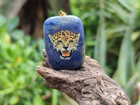 Polished Dumortierite Pendant with Hand Painted Leopard - Sold Per Item - From Mozambique