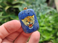 Polished Dumortierite Pendant with Hand Painted Leopard - Sold Per Item - From Mozambique