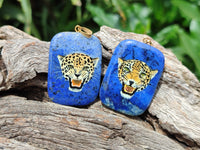 Polished Dumortierite Pendant with Hand Painted Leopard - Sold Per Item - From Mozambique