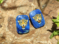 Polished Dumortierite Pendant with Hand Painted Leopard - Sold Per Item - From Mozambique