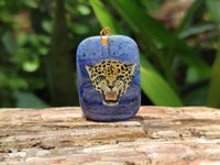 Polished Dumortierite Pendant with Hand Painted Leopard - Sold Per Item - From Mozambique