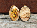 Polished Picture Stone Oval Pendant with Hand Painted Lion - Sold Per Item - From Namibia - Toprock Gemstones and Minerals 