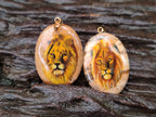 Polished Picture Stone Oval Pendant with Hand Painted Lion - Sold Per Item - From Namibia - Toprock Gemstones and Minerals 