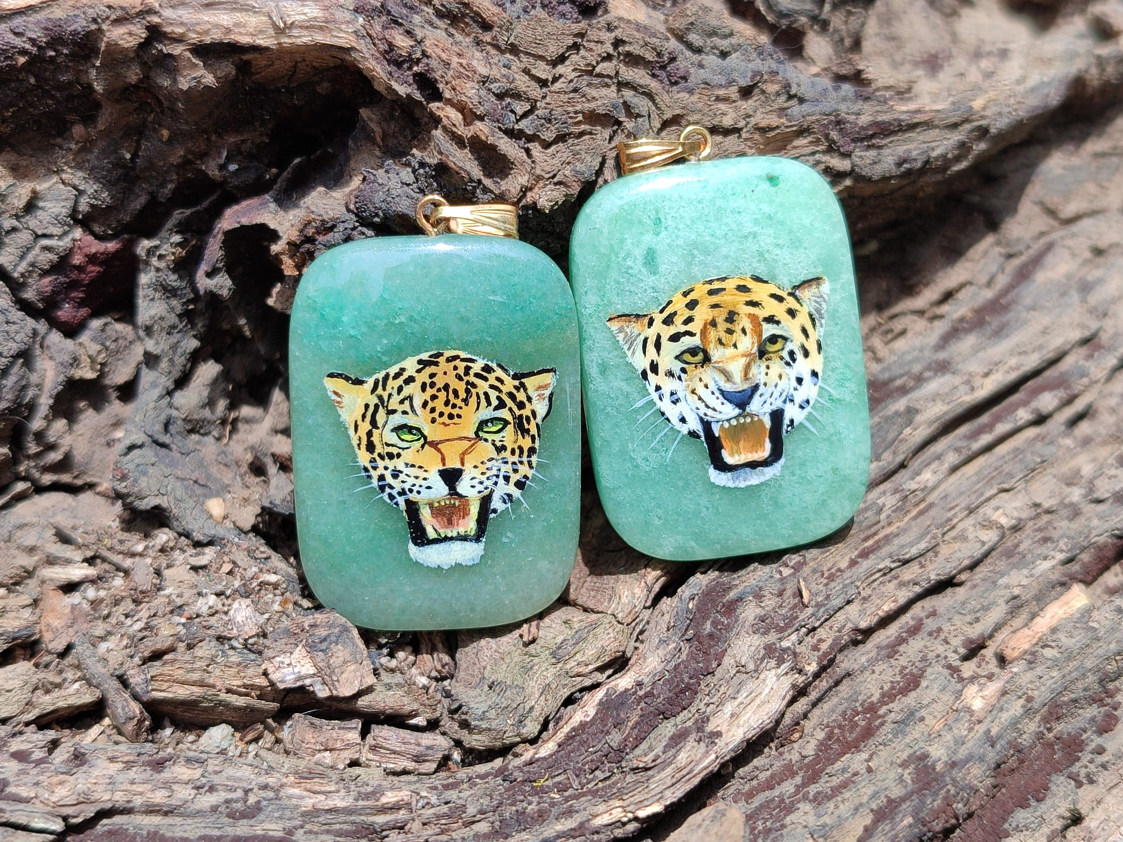 Polished Aventurine Pendant with Hand Painted Tiger - Sold Per Item - From Zimbabwe - Toprock Gemstones and Minerals 