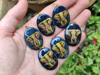 Polished Dumortierite Pendants with Hand Painted Elephant - sold per item - From Mozambique