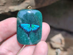 Polished Aventurine Pendant with Hand Painted Butterflies - Sold Per Item - From Zimbabwe - Toprock Gemstones and Minerals 