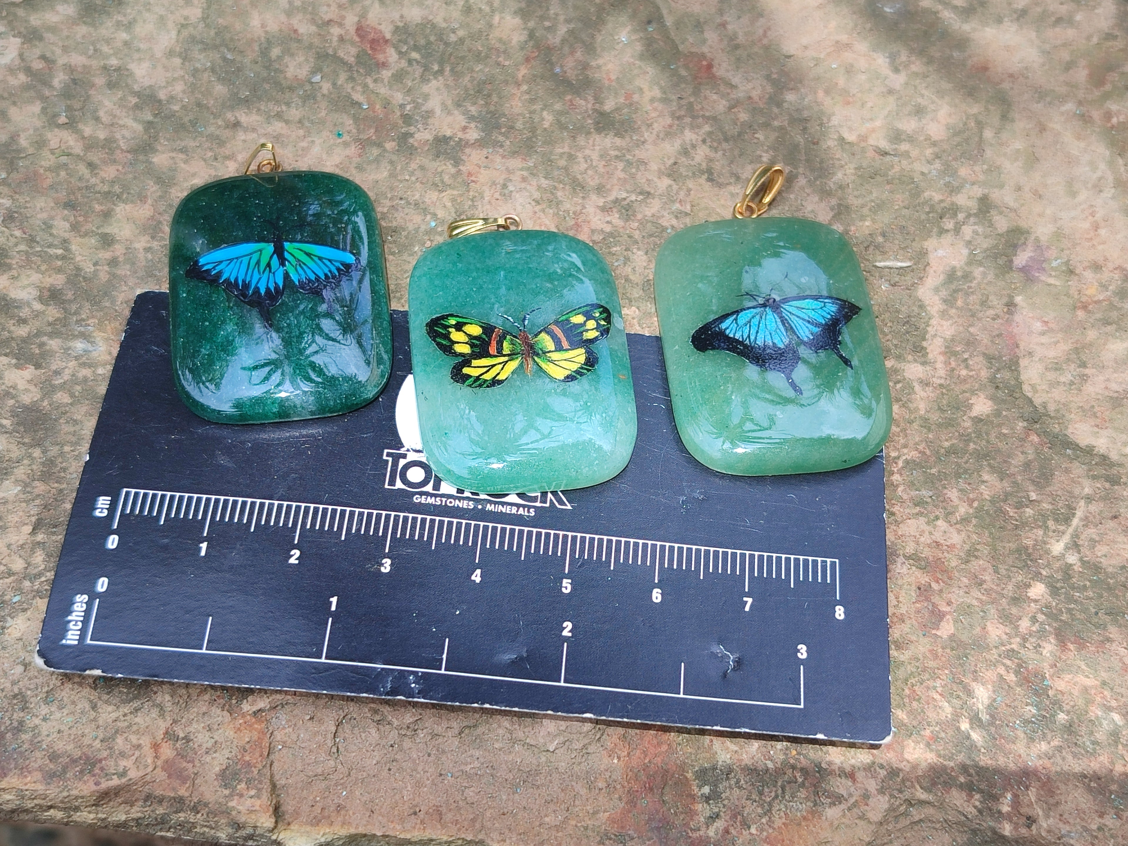 Polished Aventurine Pendant with Hand Painted Butterflies - Sold Per Item - From Zimbabwe - Toprock Gemstones and Minerals 