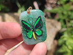 Polished Aventurine Pendant with Hand Painted Butterflies - Sold Per Item - From Zimbabwe - Toprock Gemstones and Minerals 
