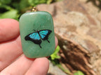 Polished Aventurine Pendant with Hand Painted Butterflies - Sold Per Item - From Zimbabwe - Toprock Gemstones and Minerals 