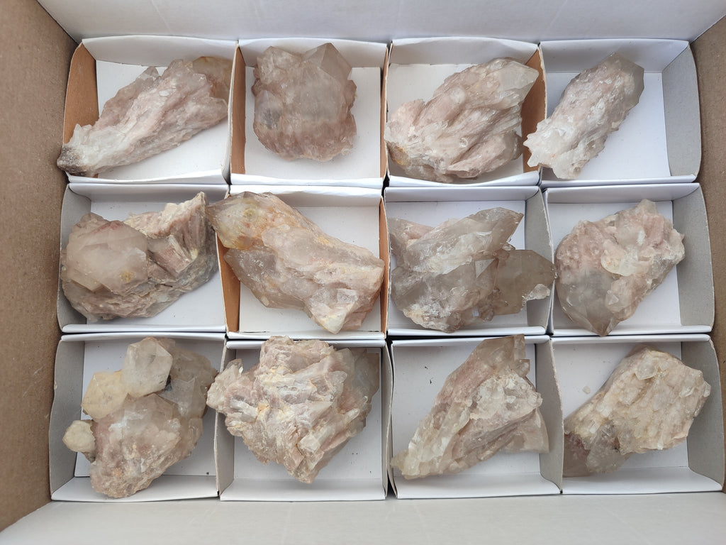 Natural Smokey Phantom Quartz Clusters x 12 From Luena, Congo - Toprock Gemstones and Minerals 