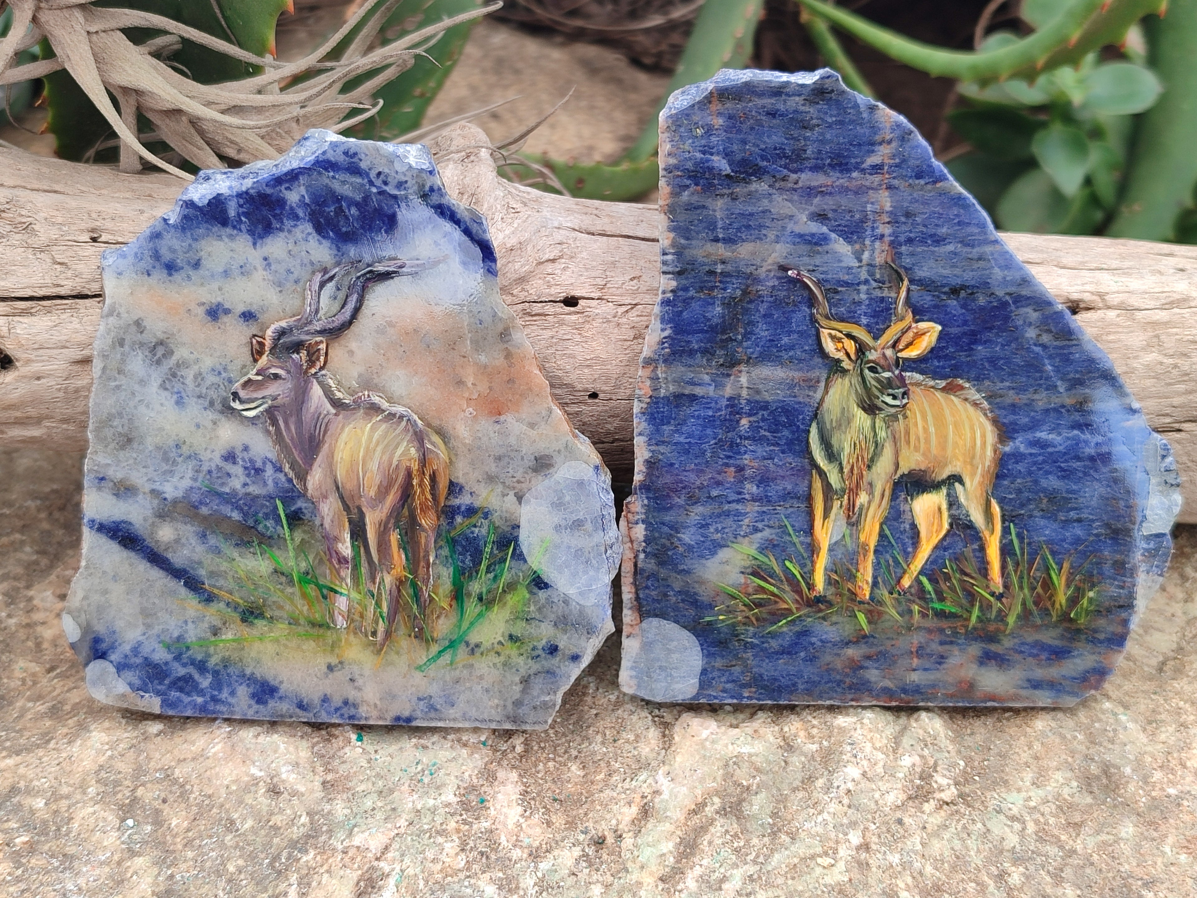 Hand Made Kudu Decoupage on Sodalite Stone Slabs - sold per item - From Namibia - Toprock Gemstones and Minerals 