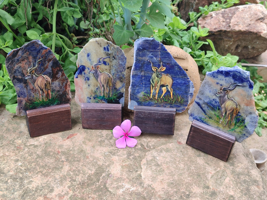 Hand Made Kudu Decoupage on Sodalite Stone Slabs - sold per item - From Namibia - Toprock Gemstones and Minerals 