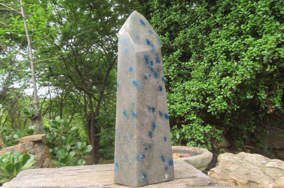 Polished Blue Spinel Spotted Quartz Tower x 1 From Madagascar - Toprock Gemstones and Minerals 
