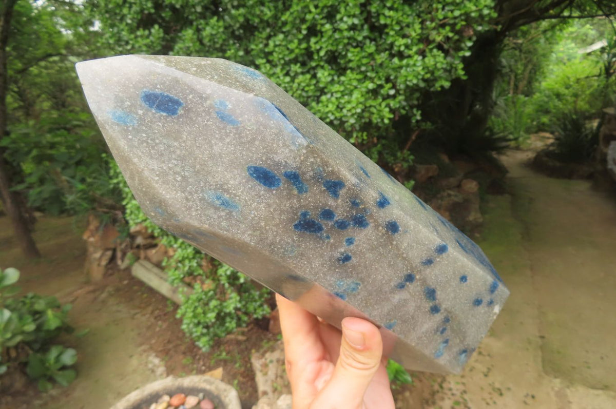 Polished Blue Spinel Spotted Quartz Tower x 1 From Madagascar - Toprock Gemstones and Minerals 