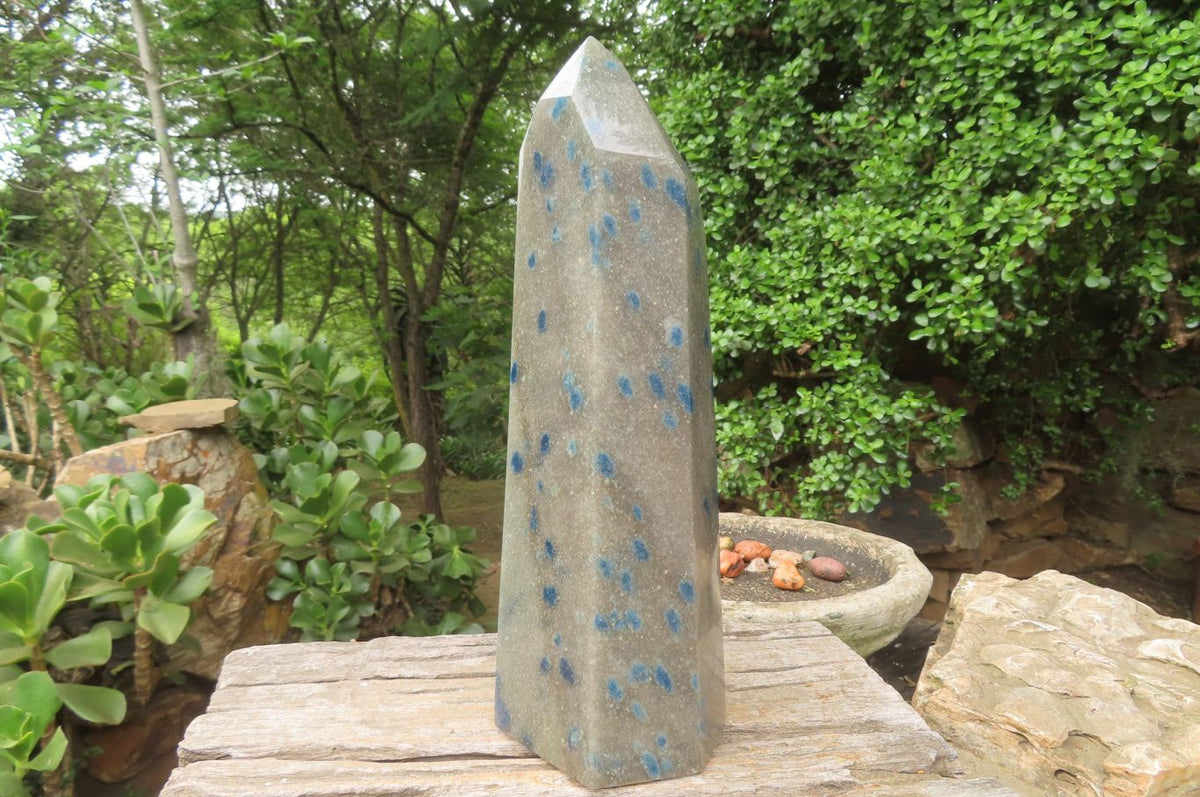 Polished Blue Spinel Spotted Quartz Tower x 1 From Madagascar - Toprock Gemstones and Minerals 