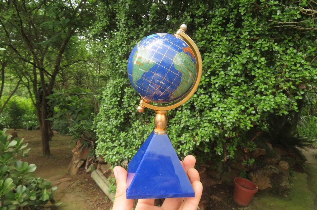 Hand Made Lapis Lazuli World Globe Clock x 1 From China - Toprock Gemstones and Minerals 