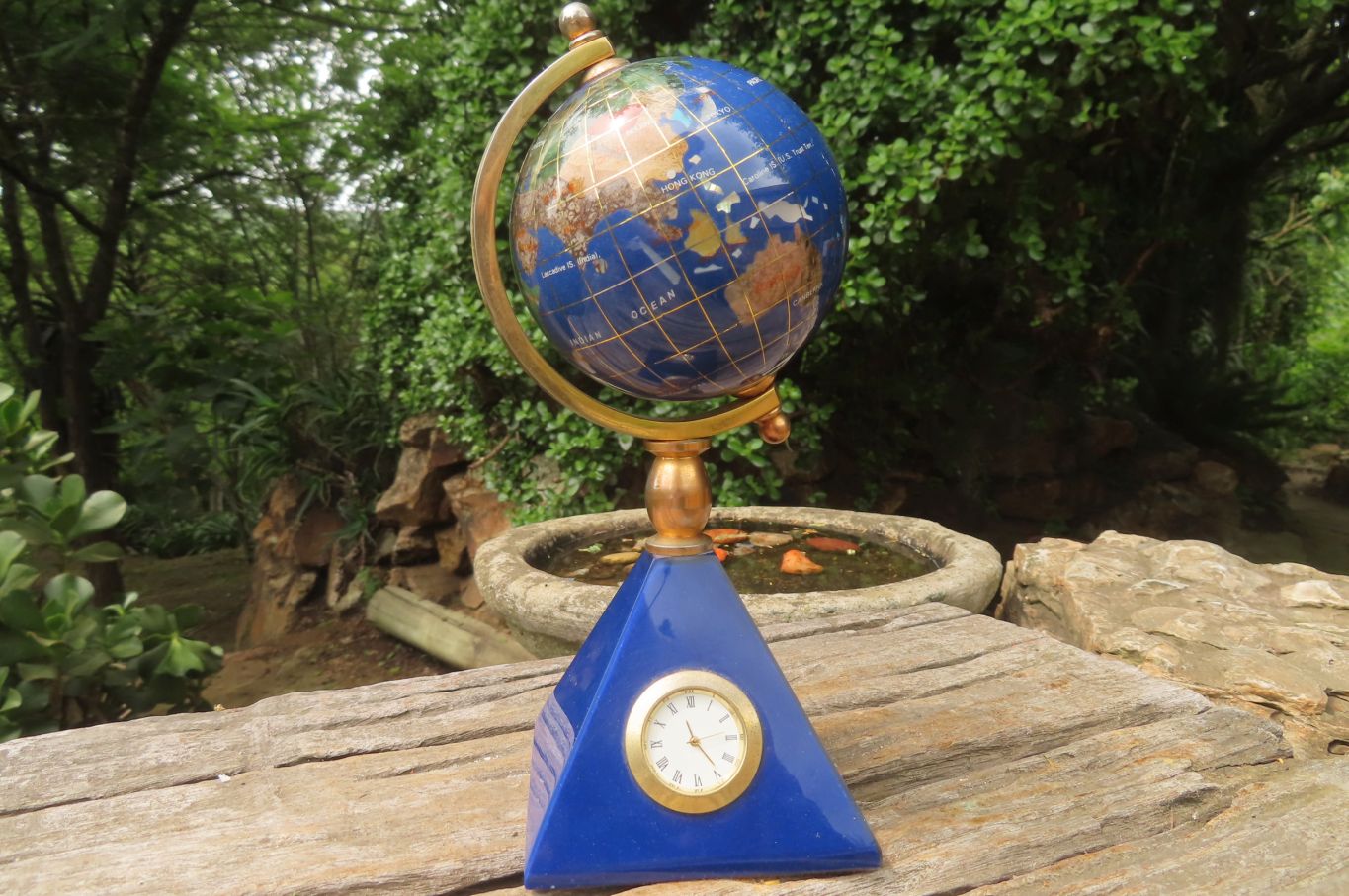 Hand Made Lapis Lazuli World Globe Clock x 1 From China - Toprock Gemstones and Minerals 