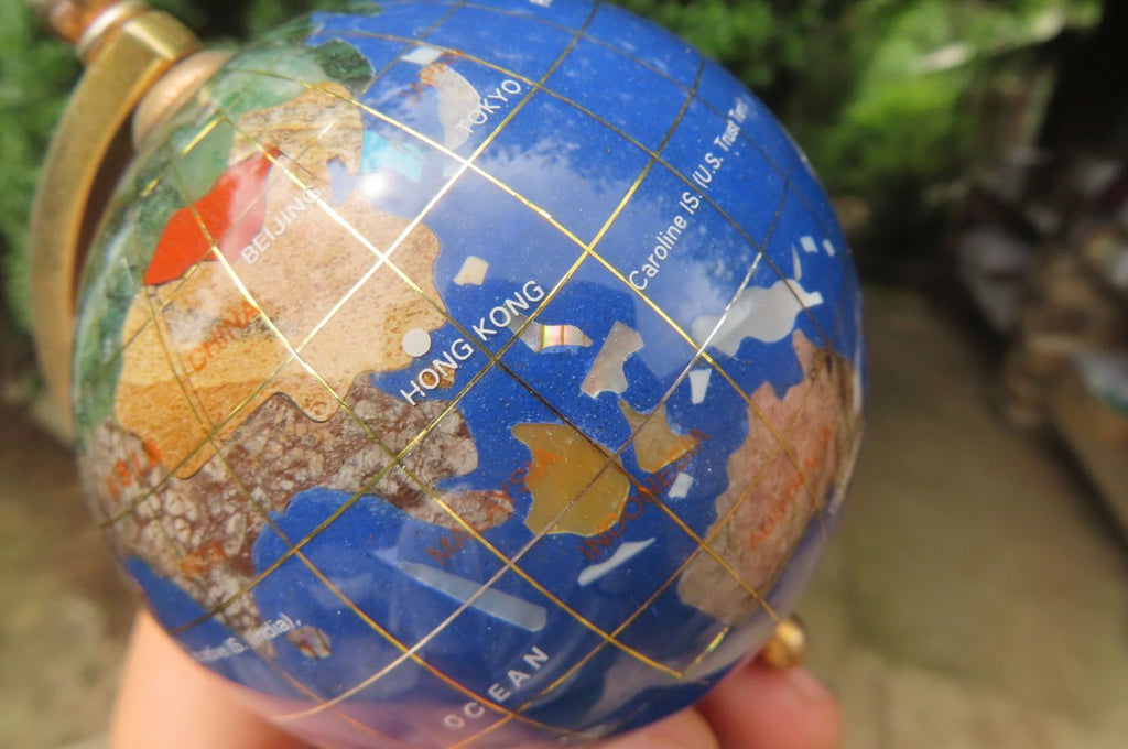 Hand Made Lapis Lazuli World Globe Clock x 1 From China - Toprock Gemstones and Minerals 