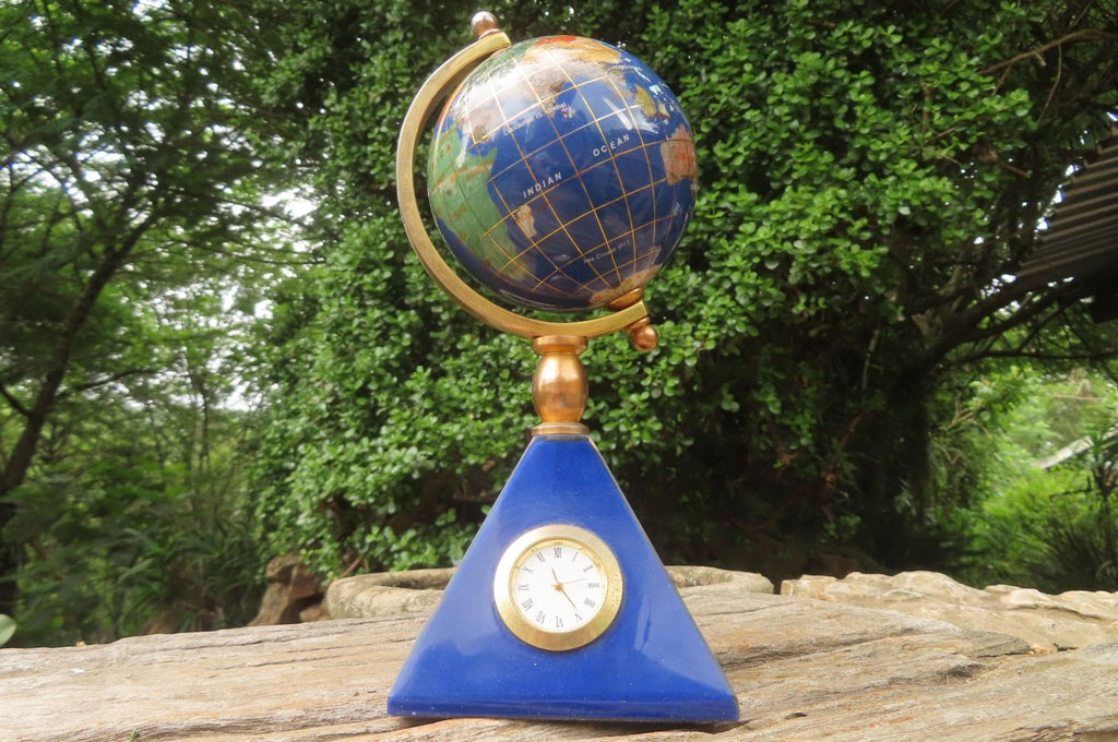 Hand Made Lapis Lazuli World Globe Clock x 1 From China - Toprock Gemstones and Minerals 