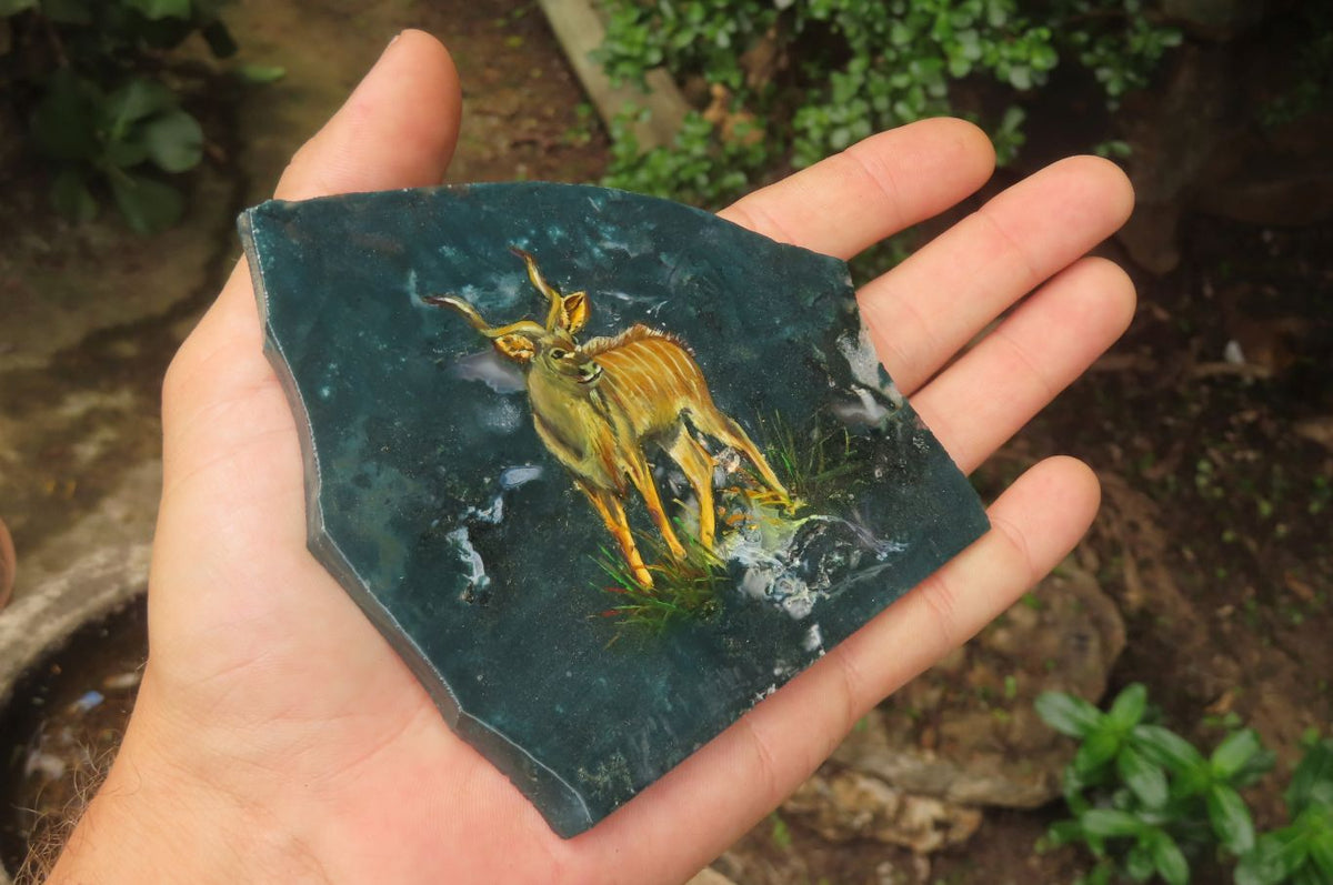 Hand Made Kudu Decoupage Stone Slabs - sold per item - From South Africa - Toprock Gemstones and Minerals 