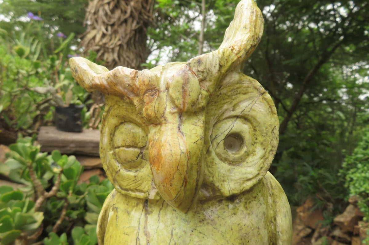 Hand Made Leopard Stone Owl Carving x 1 From Zimbabwe - Toprock Gemstones and Minerals 