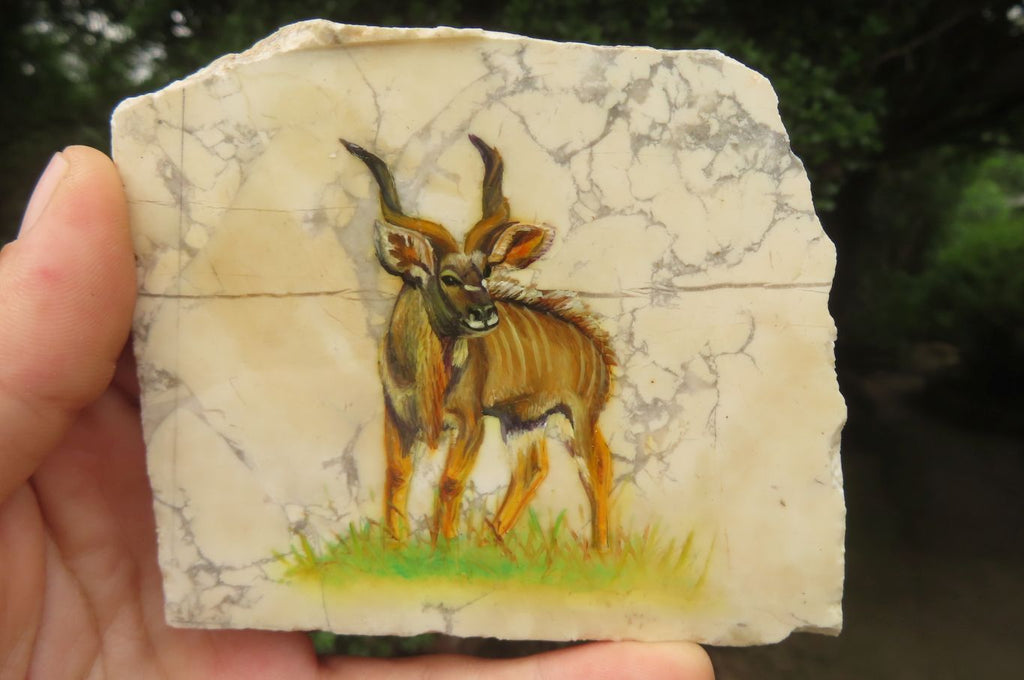 Hand Made Kudu Decoupage Stone Slabs x 6 From Southern Africa - Toprock Gemstones and Minerals 