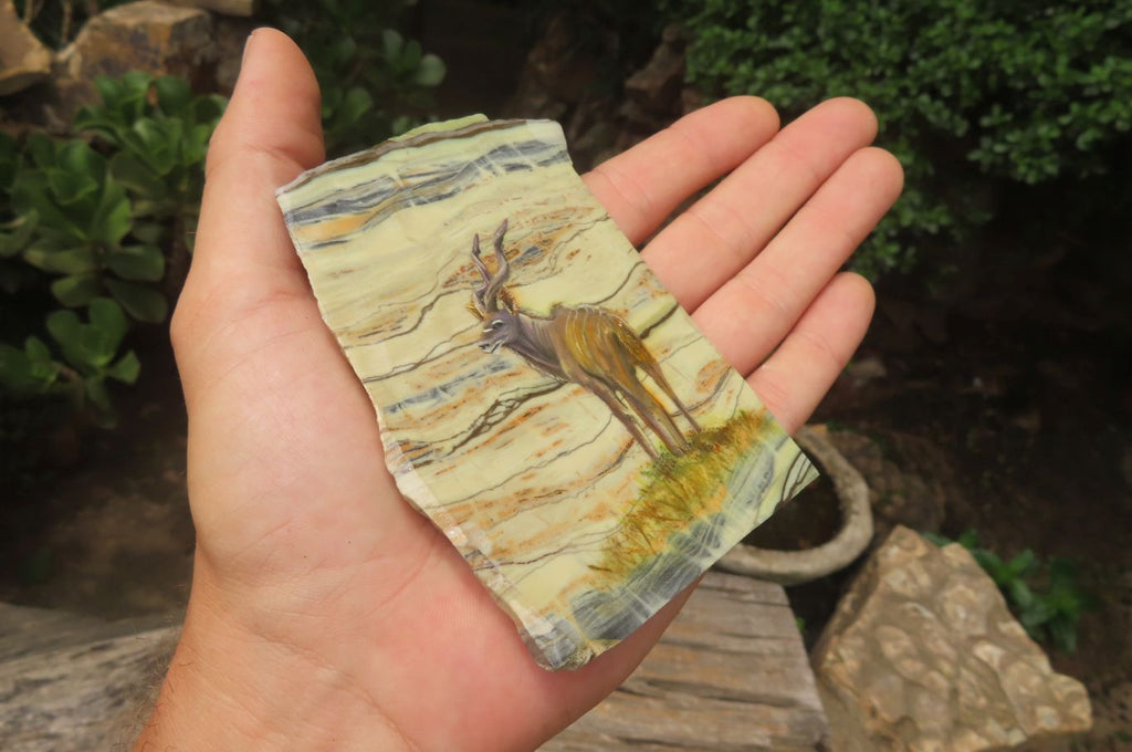 Hand Made Kudu Decoupage Stone Slabs x 6 From Southern Africa - Toprock Gemstones and Minerals 
