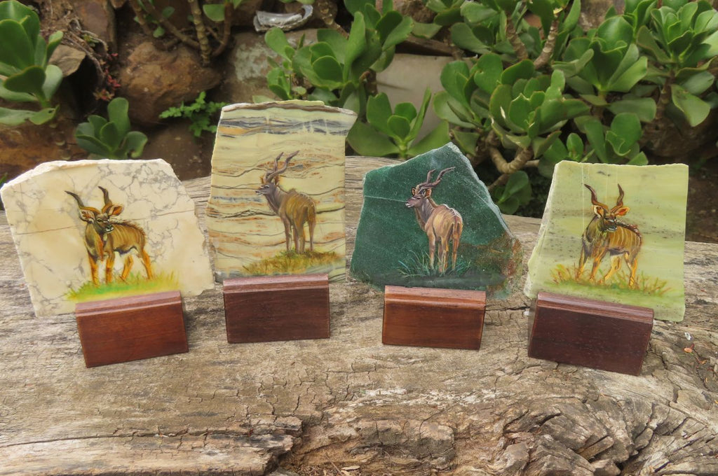 Hand Made Kudu Decoupage Stone Slabs x 6 From Southern Africa - Toprock Gemstones and Minerals 