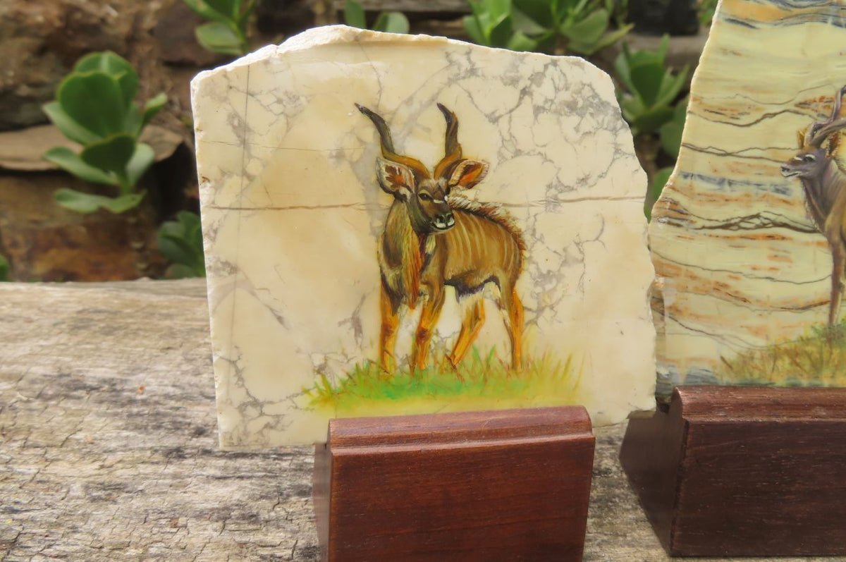 Hand Made Kudu Decoupage Stone Slabs x 6 From Southern Africa - Toprock Gemstones and Minerals 