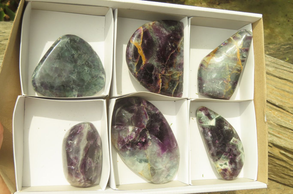 Polished Watermelon Fluorite Free Forms x 6 From Namibia - Toprock Gemstones and Minerals 