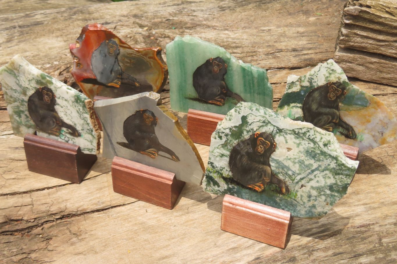 Hand Made Chimpanzee Decoupage Stone Slabs x 6 From Southern Africa - Toprock Gemstones and Minerals 