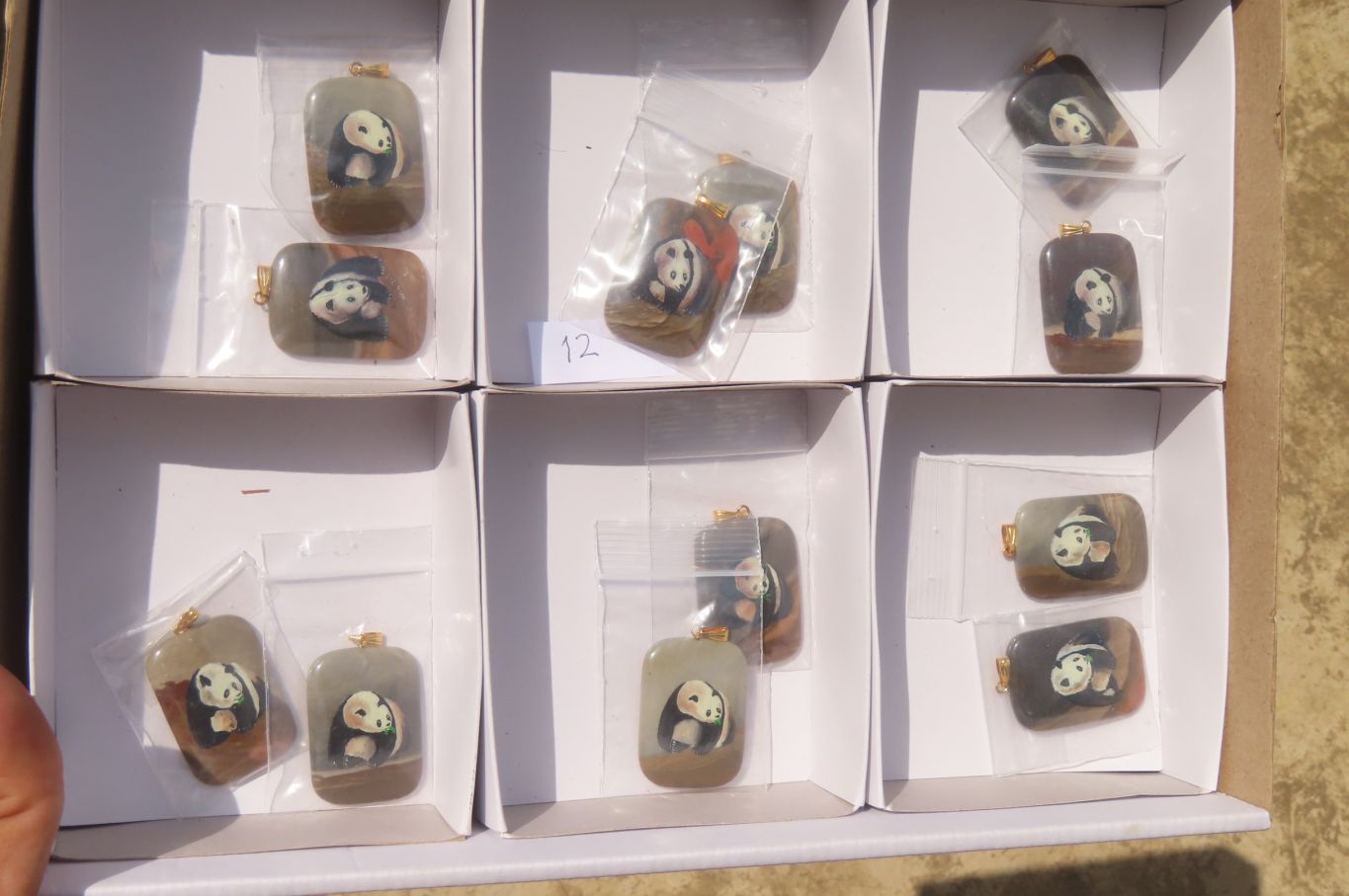 Polished Polychrome Jasper Pendant with Hand Painted Panda - sold per item - From Madagascar - Toprock Gemstones and Minerals 