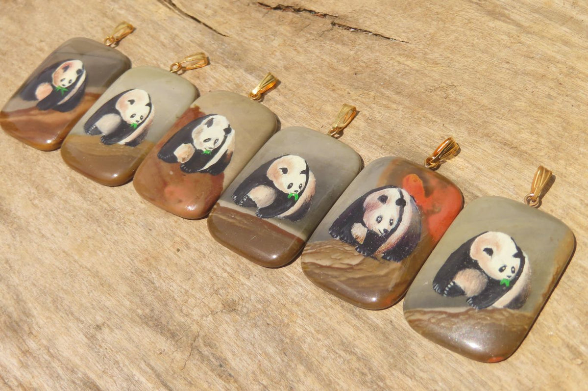 Polished Polychrome Jasper Pendant with Hand Painted Panda - sold per item - From Madagascar - Toprock Gemstones and Minerals 