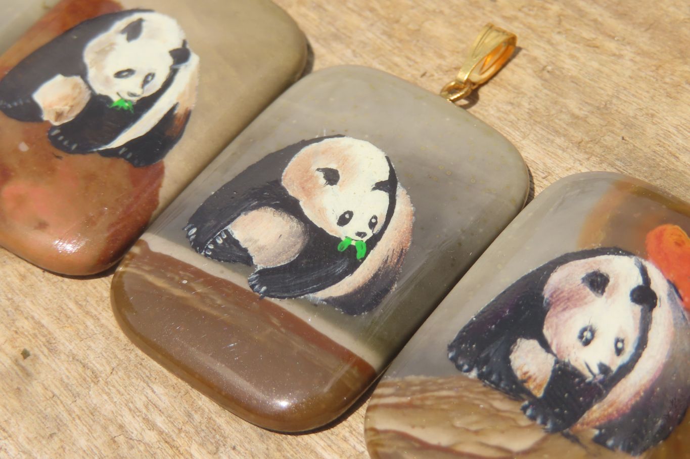 Polished Polychrome Jasper Pendant with Hand Painted Panda - sold per item - From Madagascar - Toprock Gemstones and Minerals 