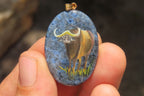 Polished Dumortierite Pendants with Hand Painted Buffalo - sold per item - From Mozambique - Toprock Gemstones and Minerals 