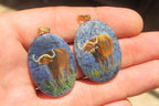 Polished Dumortierite Pendants with Hand Painted Buffalo - sold per item - From Mozambique - Toprock Gemstones and Minerals 