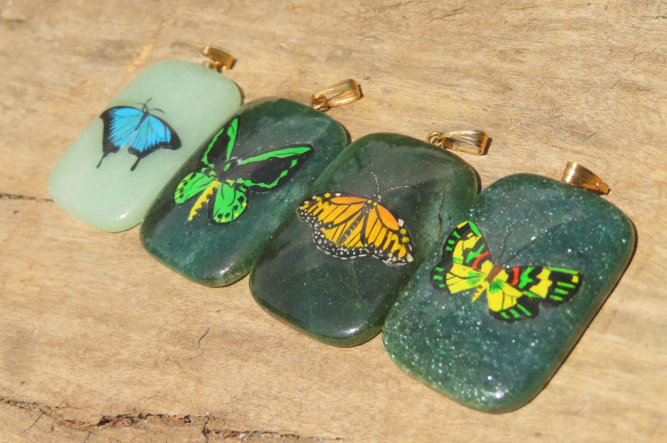 Polished Aventurine Pendant with Hand Painted Butterflies - Sold Per Item - From Zimbabwe - Toprock Gemstones and Minerals 