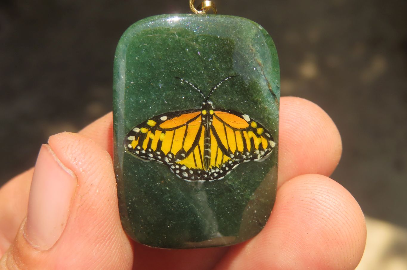 Polished Aventurine Pendant with Hand Painted Butterflies - Sold Per Item - From Zimbabwe - Toprock Gemstones and Minerals 