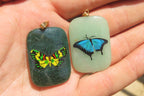 Polished Aventurine Pendant with Hand Painted Butterflies - Sold Per Item - From Zimbabwe - Toprock Gemstones and Minerals 